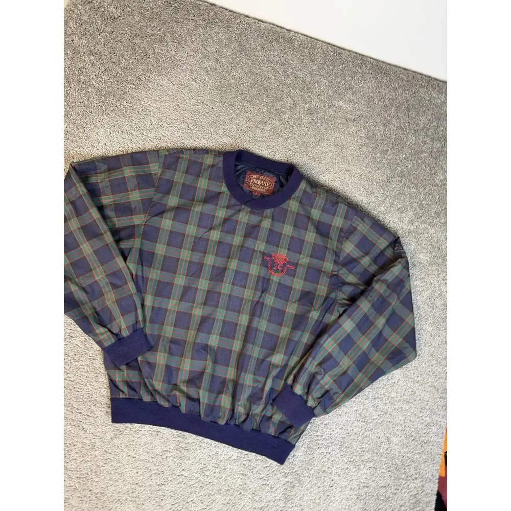 VINTAGE St Andrews The Old Course Windshirt Shirt Mens L Blue Tartan Plaid Y2K